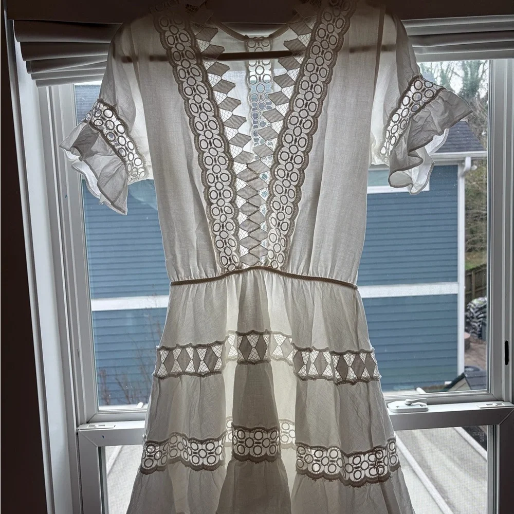 Peixoto Ora White Embroidered Mini Dress- Small - Picture 7 of 9